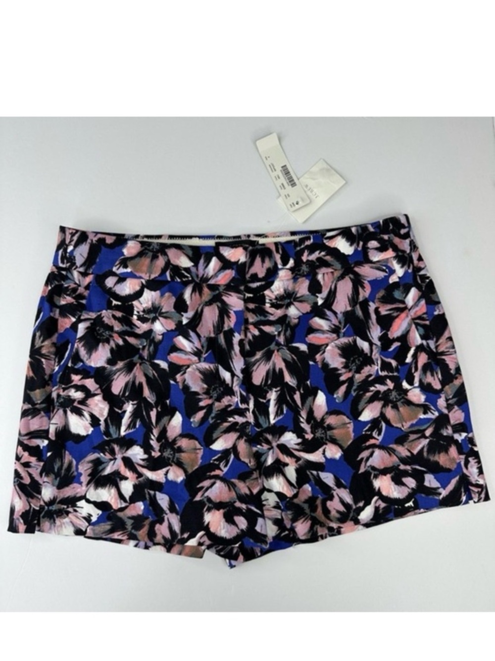 J.Crew Women Blue Pink Hibiscus Floral Cotton Linen Blend‎ Short Size 4 NWT